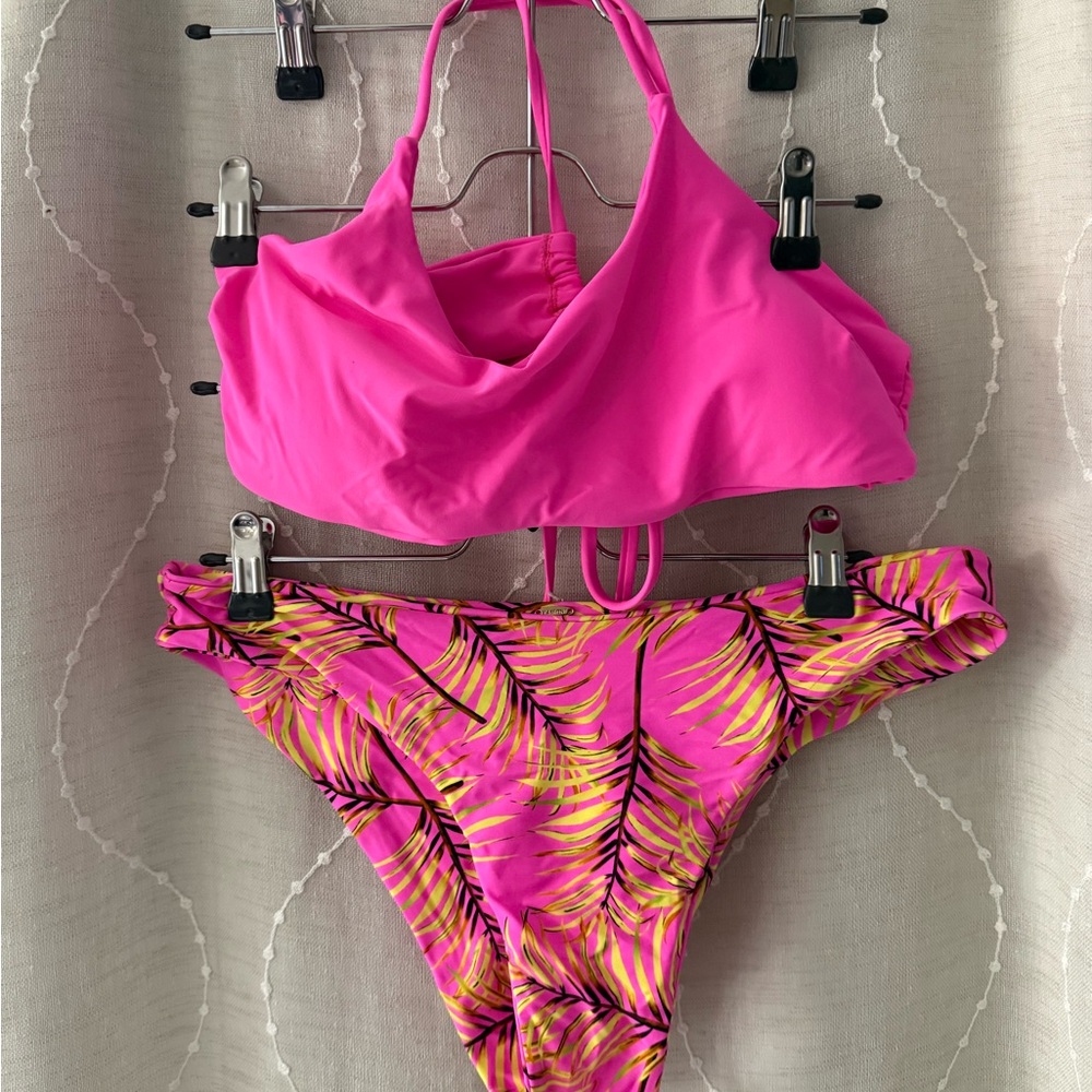 Tropical Pink Leaf Bikini Set